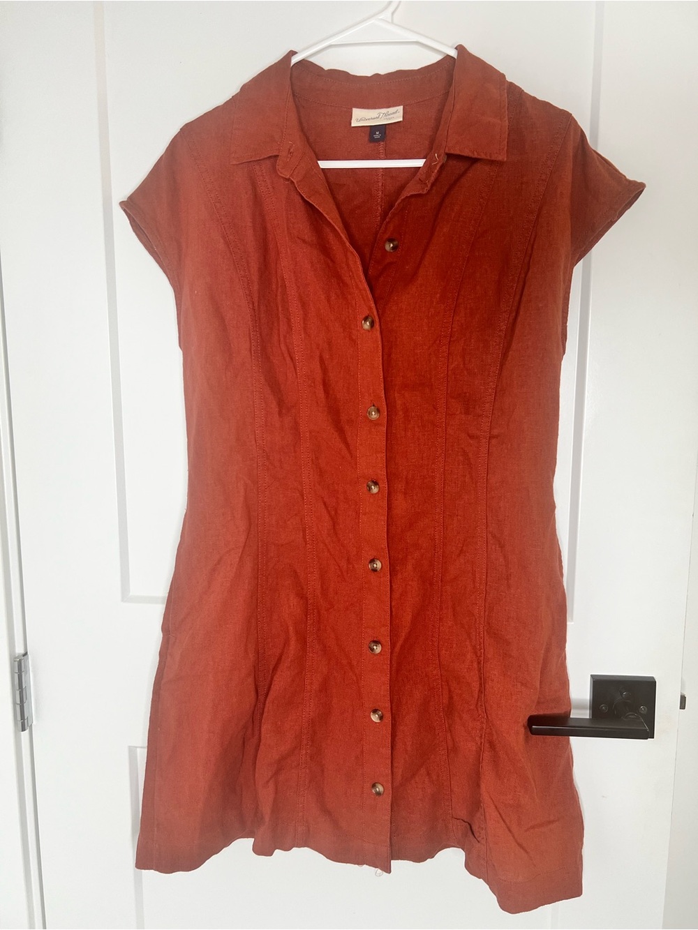Universal Thread Rust Short-Sleeve Button-Down Linen Tunic